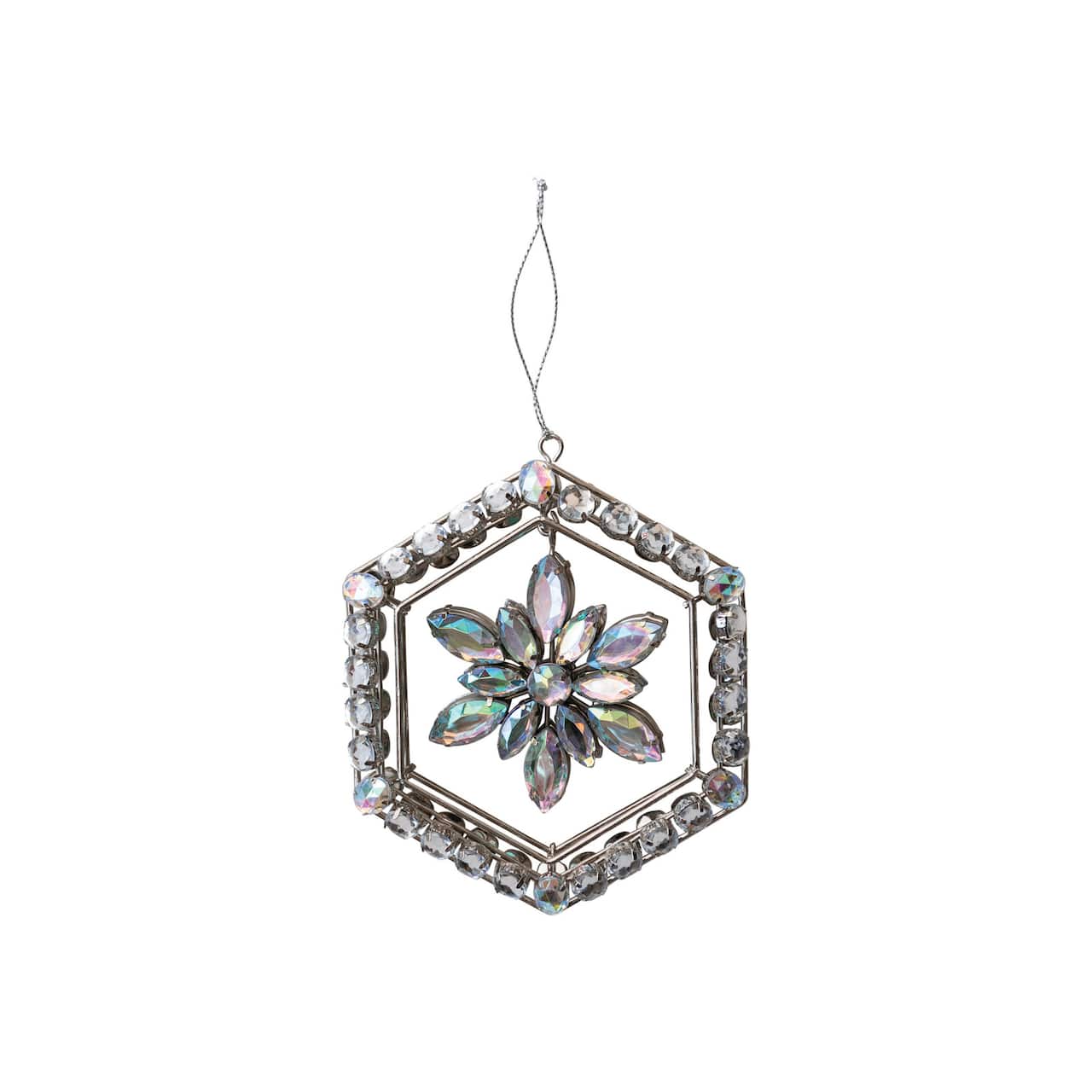 Hello Honey® Silver Hexagon Framed Acrylic Jewel Snowflake Ornament
